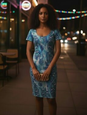 Wavy Jacquard Snake Print Knit Midi Dress Size L